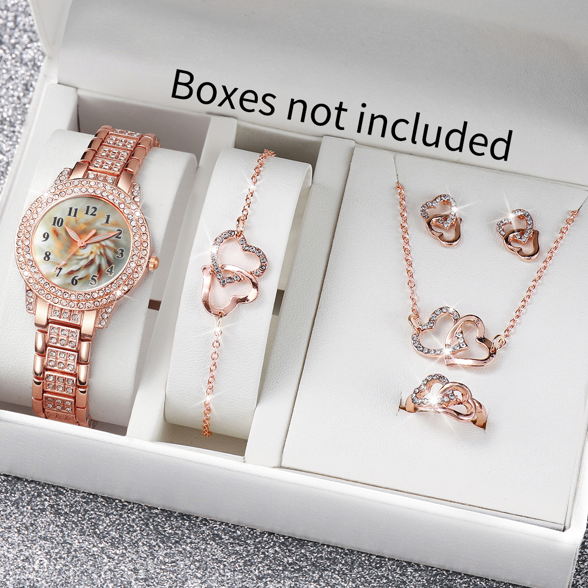 Open Heart Watch - 6PCS Luxury Rhinestone Women Quartz Watch