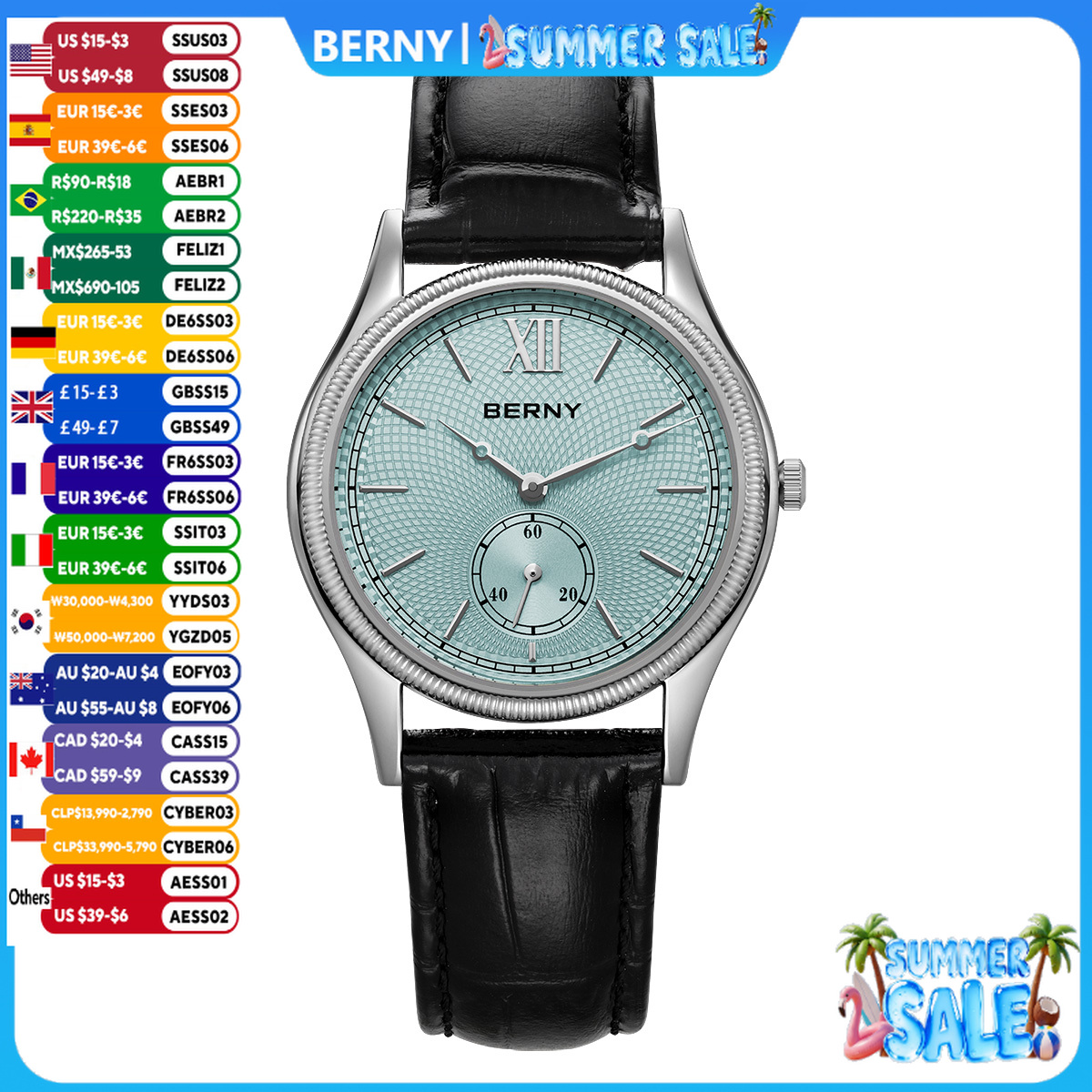 Open Heart Watch - BERNY Men's Watches Slim Luxury Classic