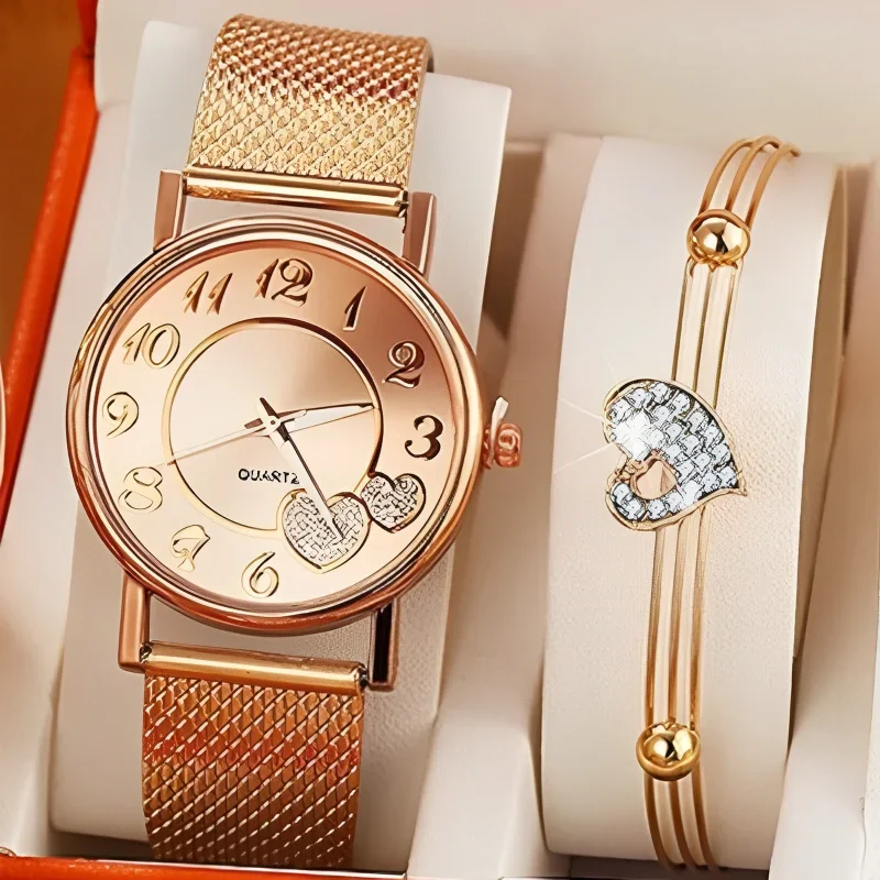 Luxury Watch Levels - Elegant Rose Gold Heart Dial Watch