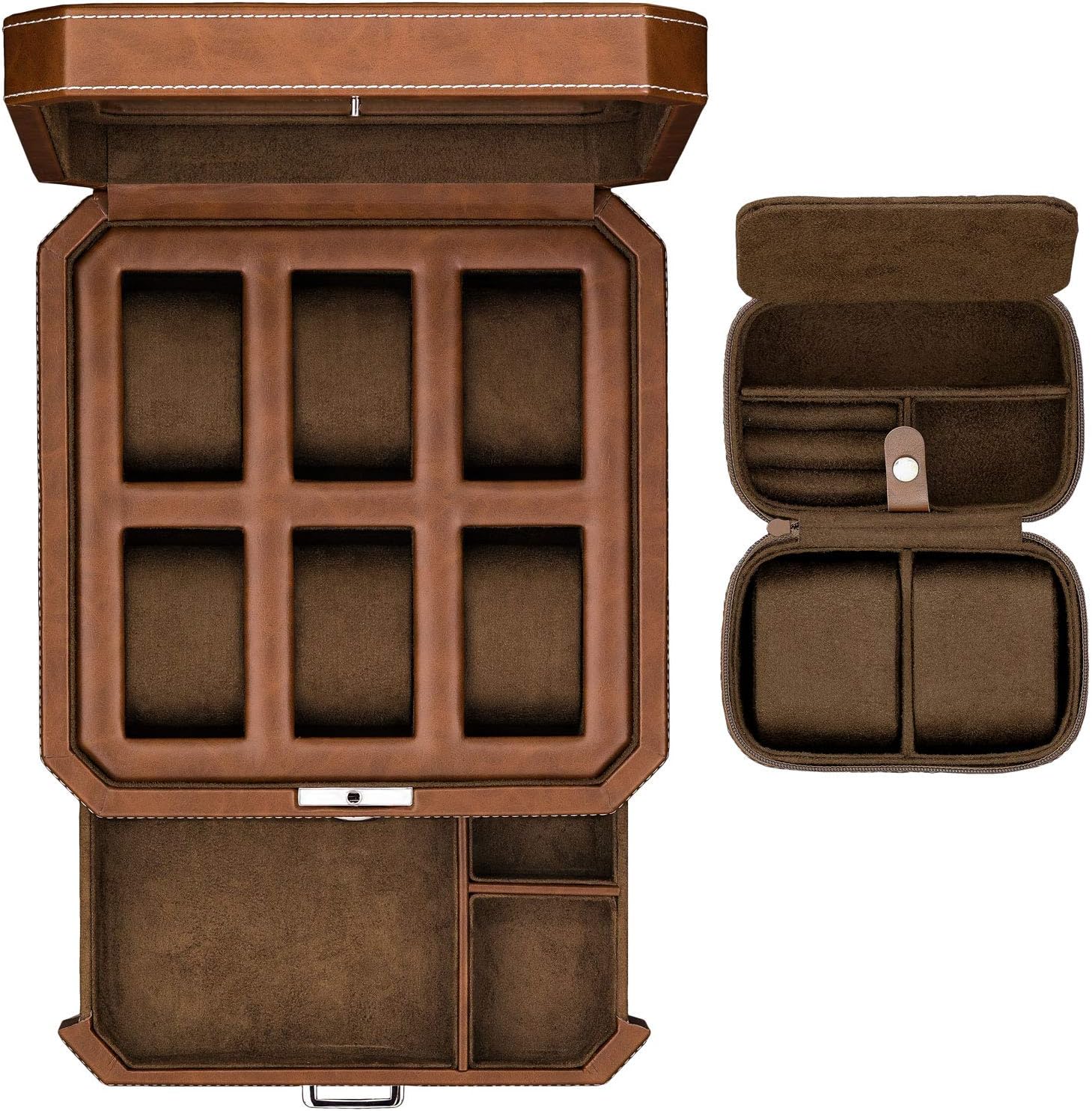 Luxury Watch Image - 6-Slot Leather Watch Box with Valet