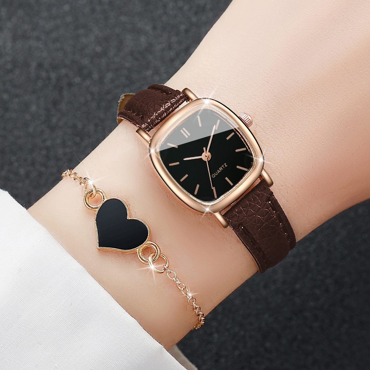 Open Heart Watch - 2PCS/Set Fashion Square Women Watch Leather