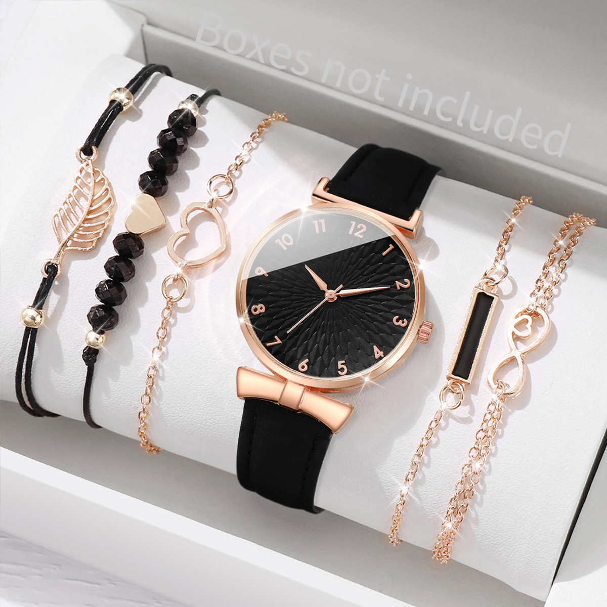Open Heart Watch - 6pcs/set Women Watches Heart Leaf Bracelets