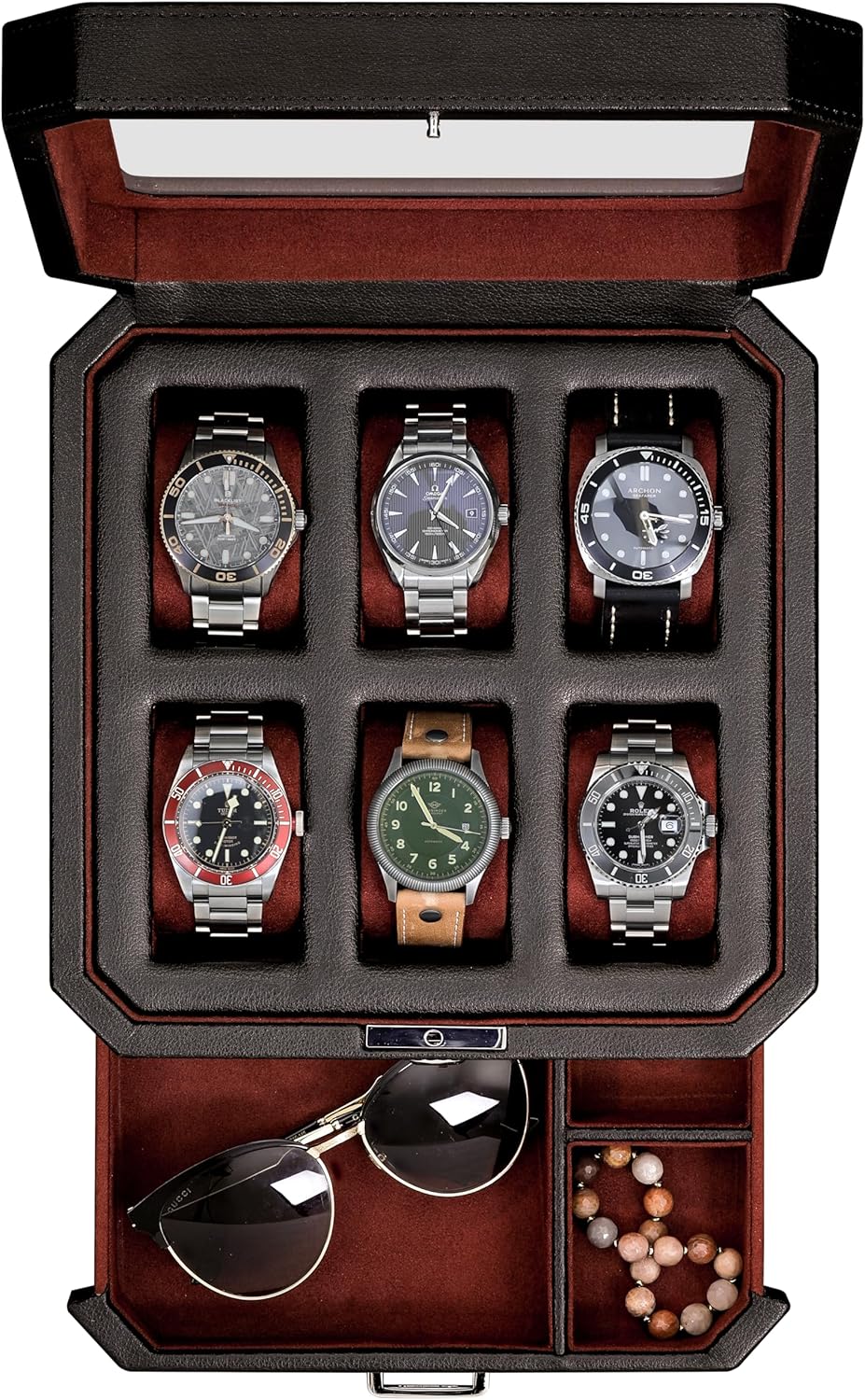 Luxury Watch Image - 6-Slot Leather Watch Box with Valet