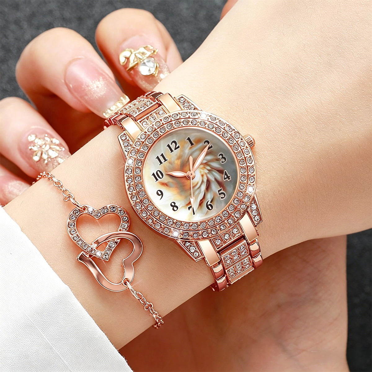 6PCS Luxury Rhinestone Women Q - Open Heart Watch recensie en prijs