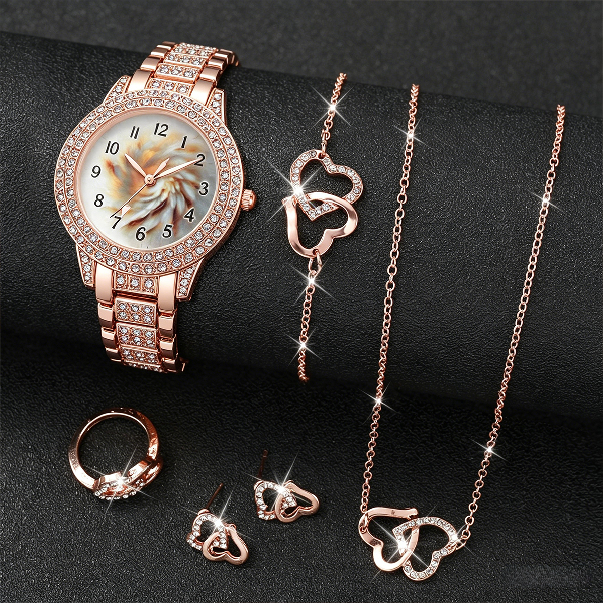 6PCS Luxury Rhinestone Women Q - Open Heart Watch recensie en prijs